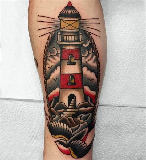 black traditional lighthouse tattoo|american traditional lighthouse tattoos.